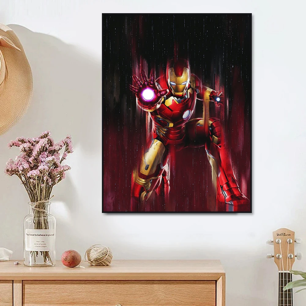 

Iron Man Poster Superheroes Portrait Painting Modern Disney Wall Art Black Red Canvas Print Picture Kids Room Home Decor Cuadros