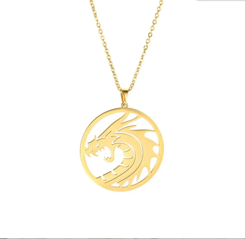 1PC Vintage Dragon Hollow Pendant Necklaces for Men Women Mascot Ornaments Totem Neck Chains  Jewelry Gifts F1586