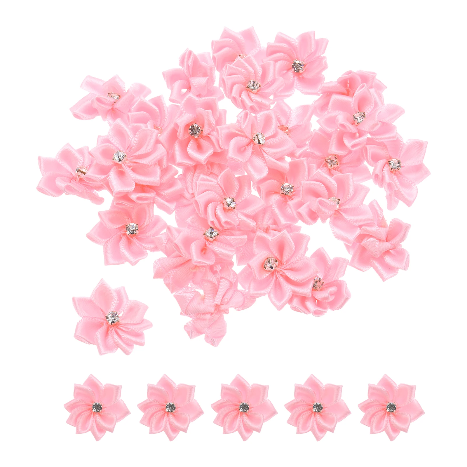 150Pcs Pink Small Ribbon Flowers 1.2 Inch Diameter Satin Ribbon Flowers Mini Fabric Flowers for Crafts DIY Wedding Ornament