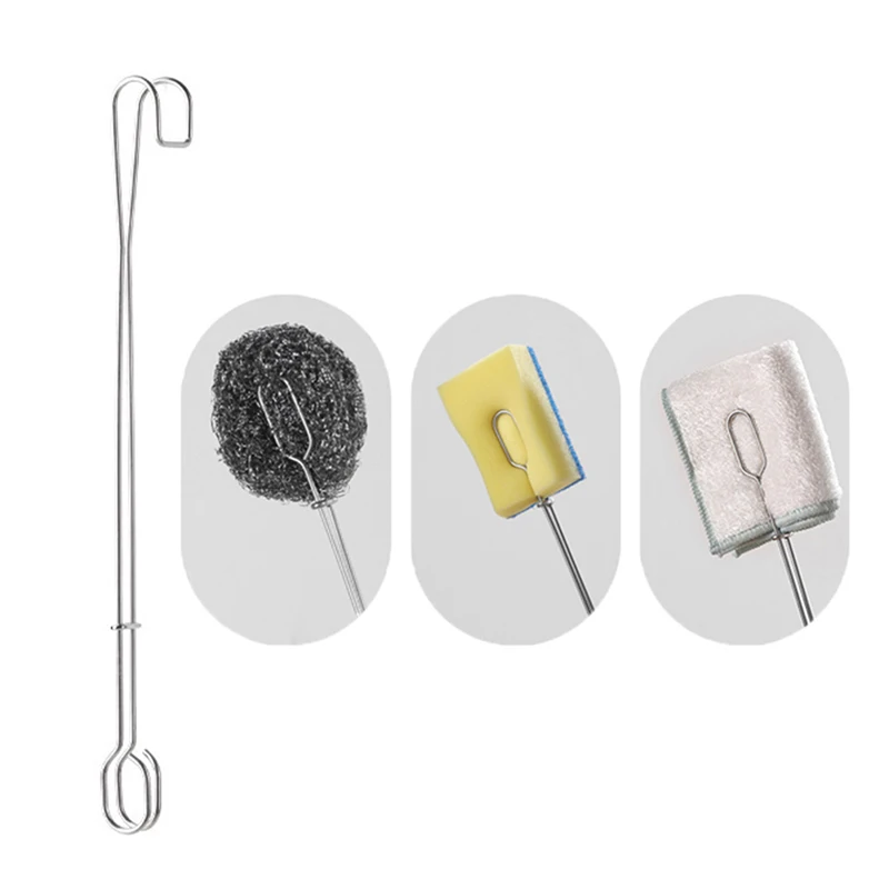 Sponge clip Bottle Brushes Cup Scrubber Long Stainless Steel Handle Wineglass Cleaner Replaceable Head Kitchen Cleaning Tools