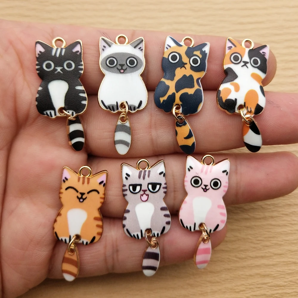 10pcs Cute Cat Charm for Jewelry Making Necklace Earring Bracelet Pendant Diy Accessories Alloy Metal Gold Plated