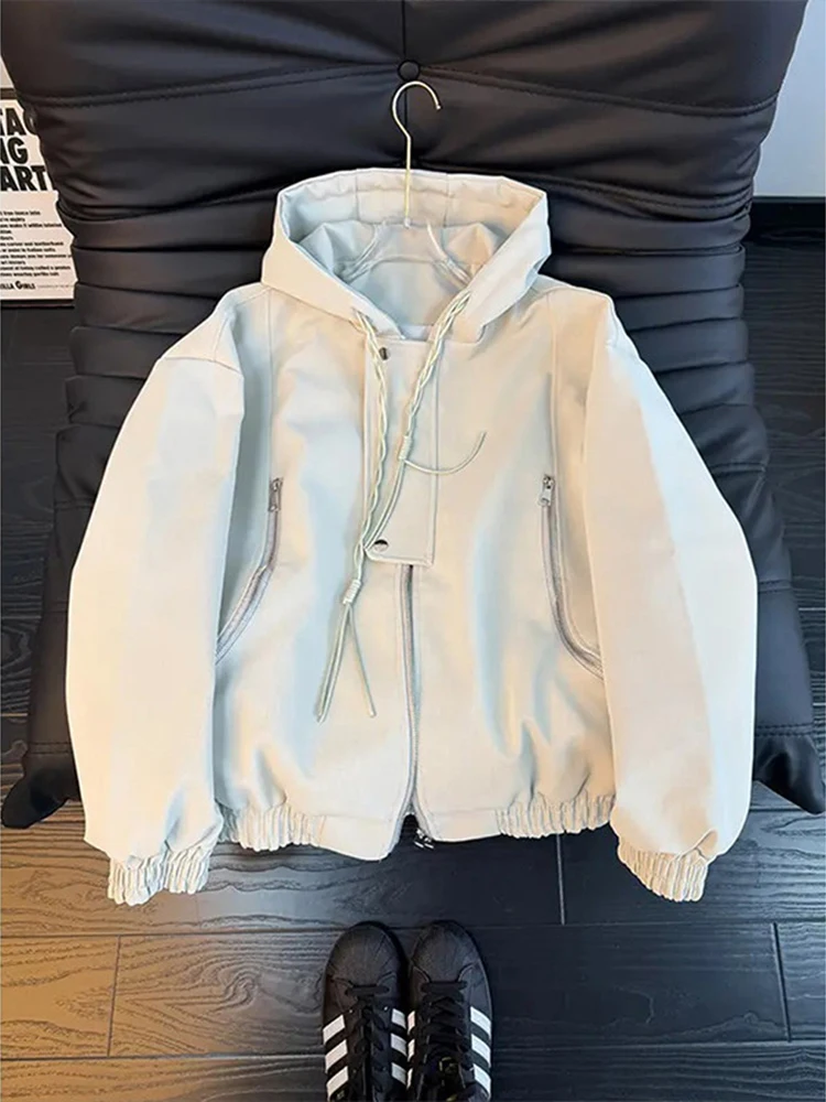 

Cleanfit American Sle Hooded Leather Jaet Men's Casual Haome Winter Coat Stand Fit Long Sve Zipper Closure Pure ...