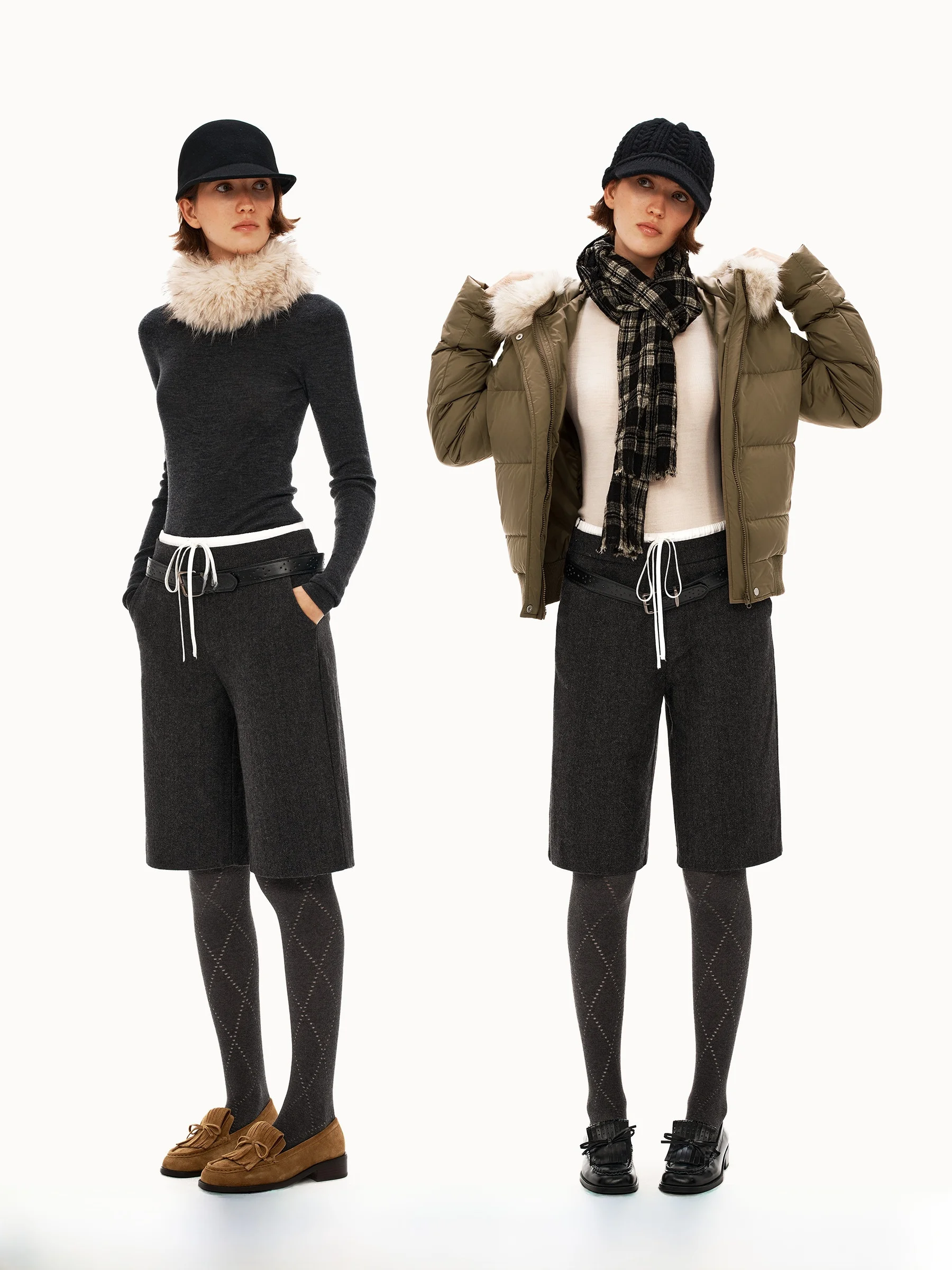 

PUKI 50, шерстяные твидовые брюки до середины икры, дизайн с двойной талией, универсальные прямые брюки в стиле вестерн, женские прямые брюки с высокой талией