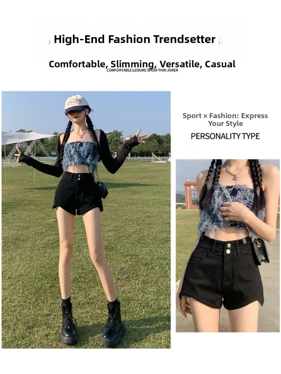 Bla مطاطا الدنيم orts المرأة عالية الخصر ألف خط تنورة الصيف رقيقة السراويل الساخنة ملابس خارجية عادية سليم صالح الجينز #4