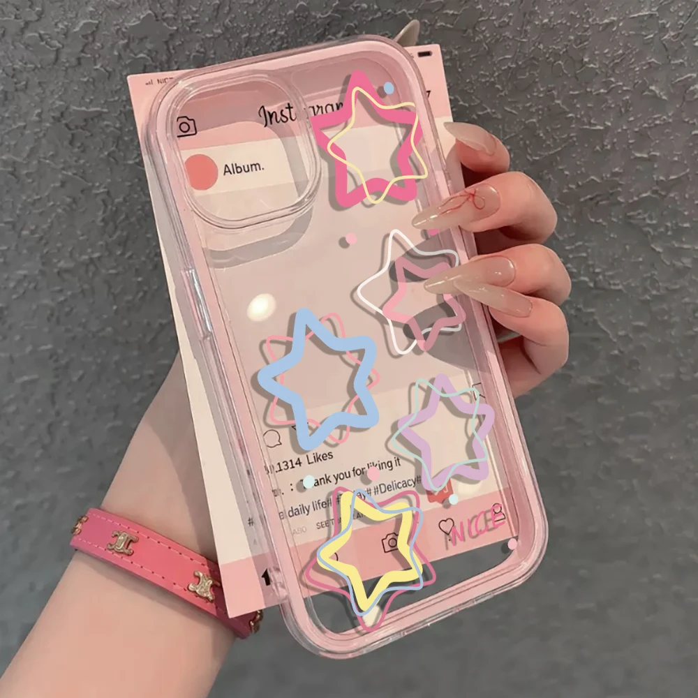 Cute Pastel Star Print Clear Phone Case For Samsung Galaxy S26 S25 S24 S23 S22 Ultra Plus FE A57 A55 A54 A37 A36 A35 A16 Cover