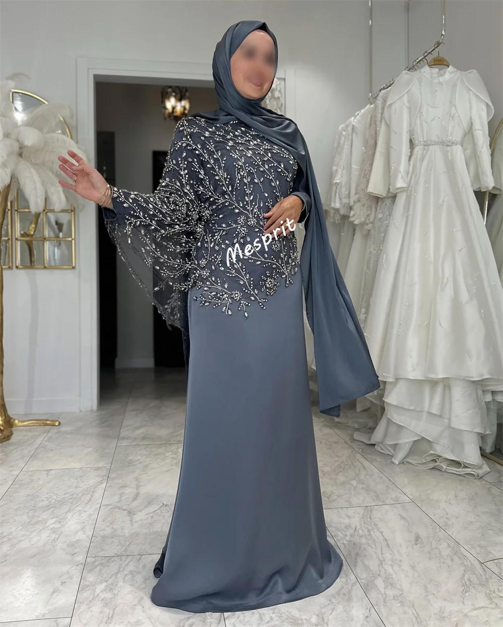 Maßgeschneiderte Charmeuse Strass Trompete Lange Kleider Maßgeschneiderte Anlässe Klassisch Hochwertiger Luxus Abend Frau Elegante Party