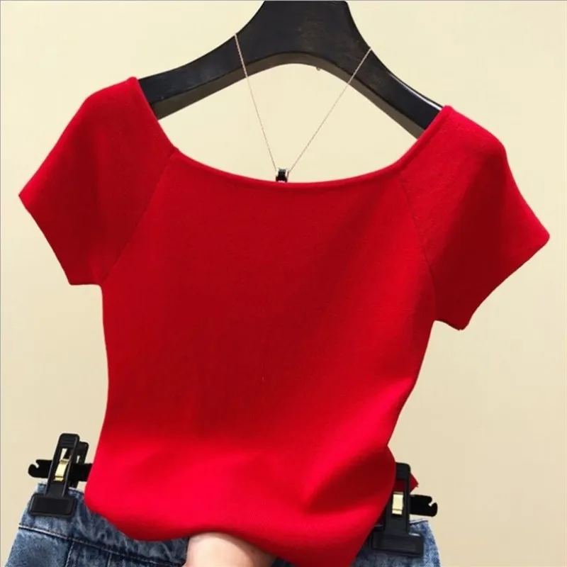 

Футболка на одно плечо, женская летняя тонкая трикотажная футболка Quarter Sve Color, однотонный свитер, трикотаж