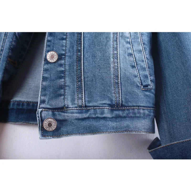 Giacca di jeans blu lavato vintage Harajuku Primavera Autunno Donna Capispalla corto da cowboy Cappotto da giacca di jeans sfilacciati a maniche lunghe con risvolto