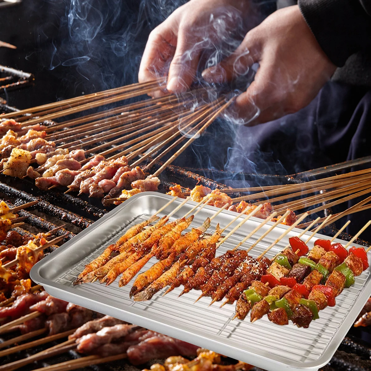 

1Pcs New 304 Stainless Steel Fruit Cake BBQ Tray Cooling Rack Nonstick Barbecue Tray Square Baking Plate Kitchen Baking Tray