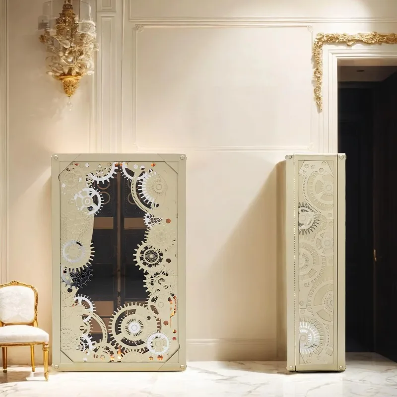 High-end Italian Design Home Furniture Gold Plated Stainless Steel Wine Cabinet Large Capacity Luxury Wine Cabinet