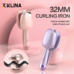 32MM Egg Roll Hair Waving Iron Purple Curling Wand Professional 2 Barrel Curling Iron, Hair Curler Crimper Waver Styling Tools