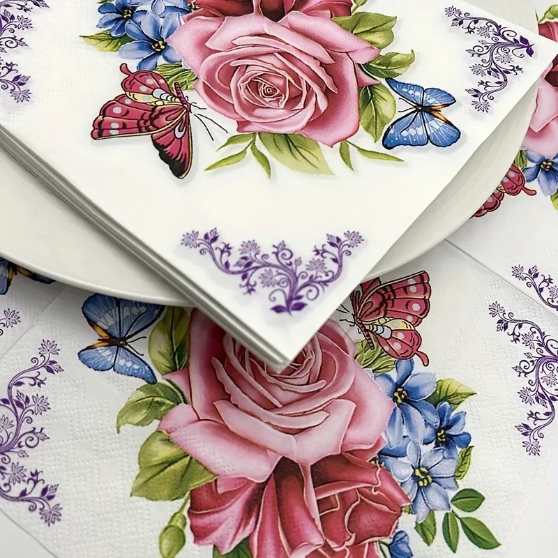 Tovaglioli usa e getta da 40 pezzi Tovagliette in carta stampata con fiori colorati e farfalle, fazzoletti quadrati per l'impostazione del tavolo da pranzo per feste in hotel