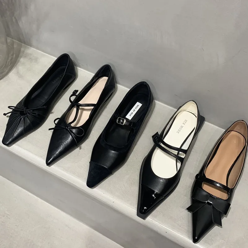 Bailamos 2023 Brand New Spring Flats Fashion Bow-knot Casual Loafers Pointed Toe Shallow Slip On Ladies Elegant Ballerina Shoes