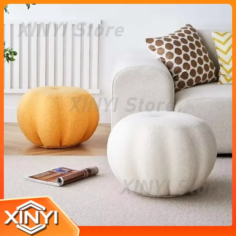 INS Simple Pumpkin Sofa Low Stool for Home Teddy Velvet Round Stool Bench for Balcony Bedroom Lazy Tatami Footstool Hallway