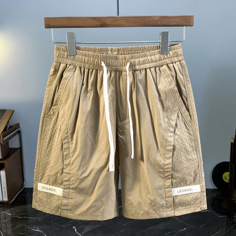 

Мужские шорты из ледяного шелка с пятью точками, новинка 2025, летние тонкие стильные спортивные быстросохнущие свободные прямые повседневные пляжные брюки