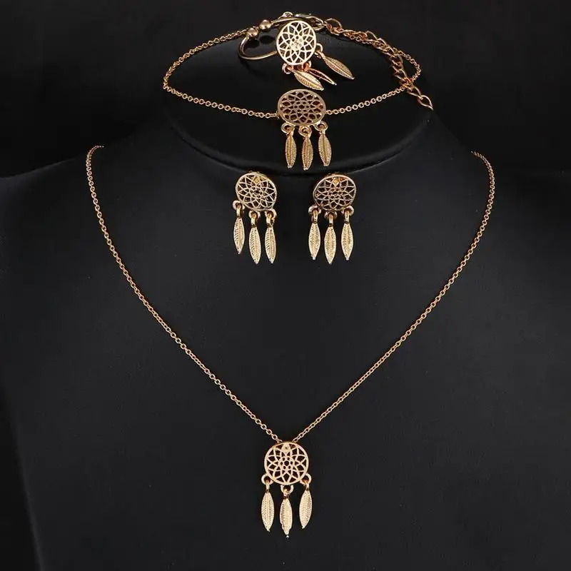 Hollow Dream Catcher Tassel Necklace Earring Ring  Bracelet Women's Jewelry Set New Chic 1 Piece Necklaces for Women бижутерия