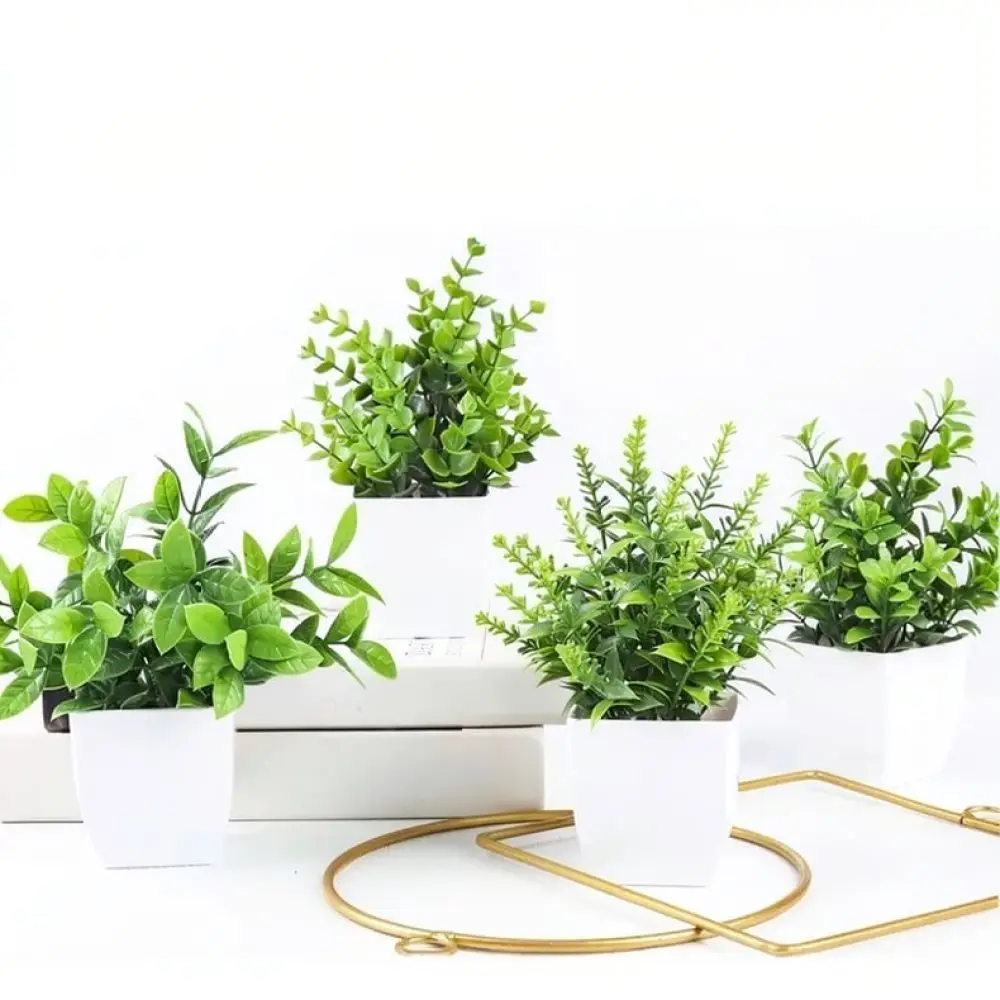 Artificial Potted Greenery Simulation Lavender Eucalyptus Plastic Bonsai Ornament For Desk Home Living Room Decoration