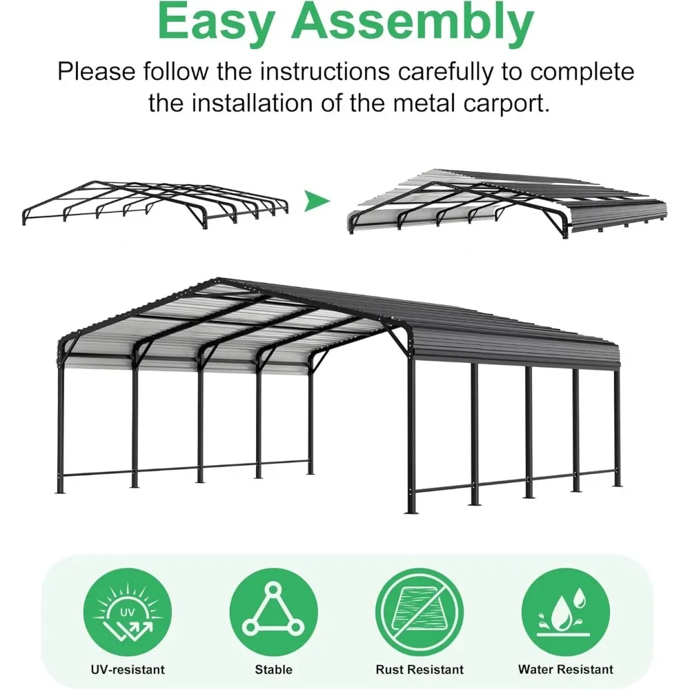 20x20 FT Metal Carport , Carports with Reinforced Base and Five Canopy Beams, Car Garage Shelter, Heavy Duty Carport Canopy