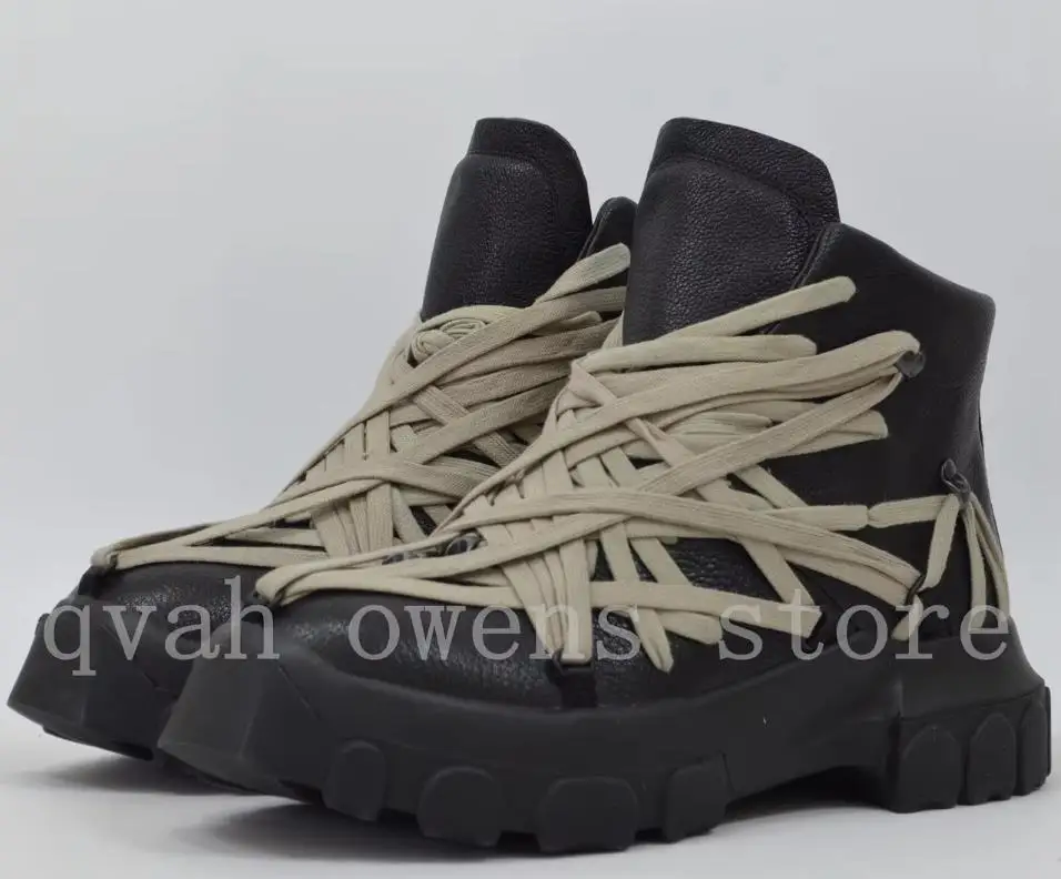 Men Motorcycle Boots Platform High Top Women Gothic Sneakers Leather Lace Up Vintage Trendy Designer Shoes image 3