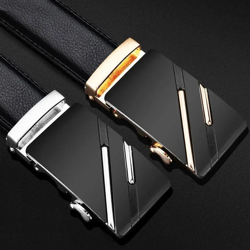 حزام خصر جلدي بإبزيم تلقائي للرجال - حزام فستان كاجوال من البولي يوريثان بعرض 1.38 بوصة للرجال، هدية أحزمة بنية سوداء قابلة للتعديل