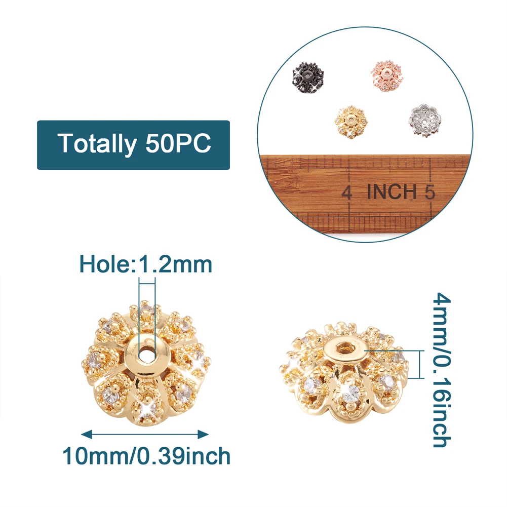 Imagem -03 - Multi-pétala Flor Latão Micro Pave Zircônia Cúbica Contas Espaçadores Tampas para Pulseira Colar Faça Você Mesmo Joalheria Resultados 50 Peças