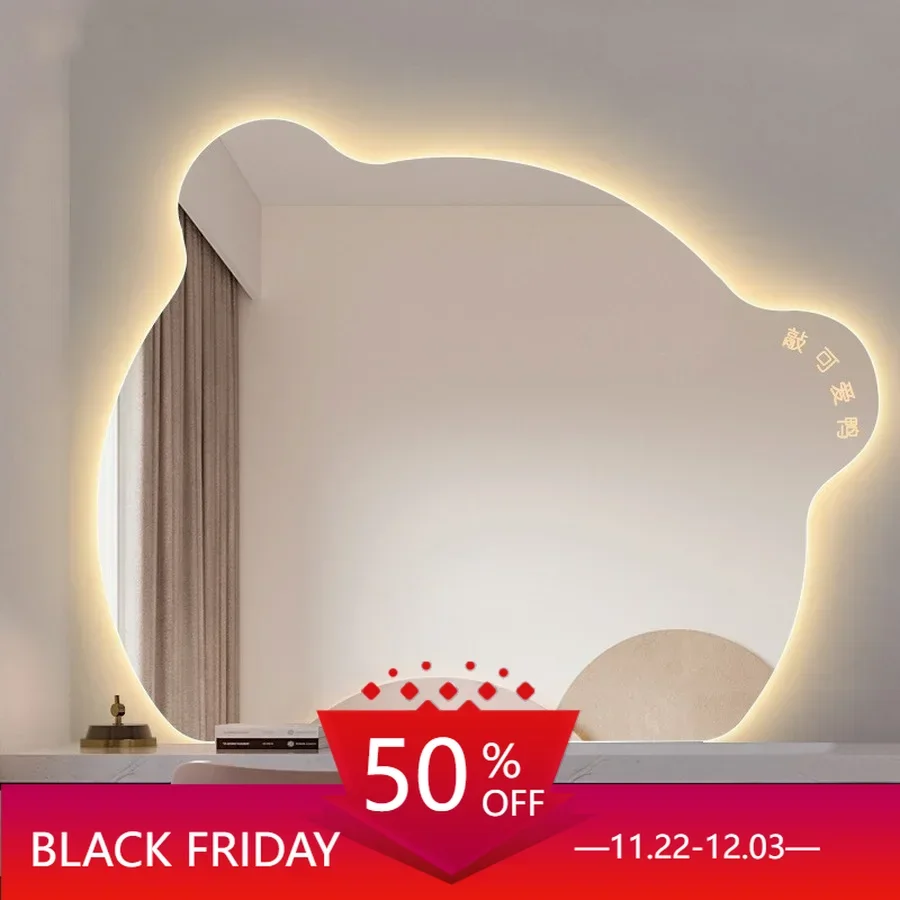 Clock Cute Smart Shower Mirror Wall Led Light Switch Contorl Irregular Mirror Modern Design Kids Spiegel Vanity Accessories