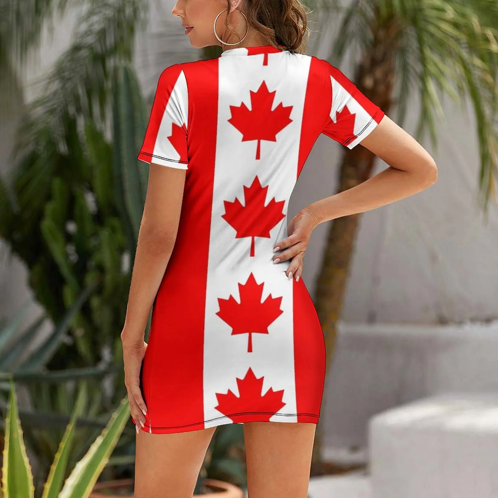 Canadian Flag Short Sleeved Dress long dress women summer women's suit