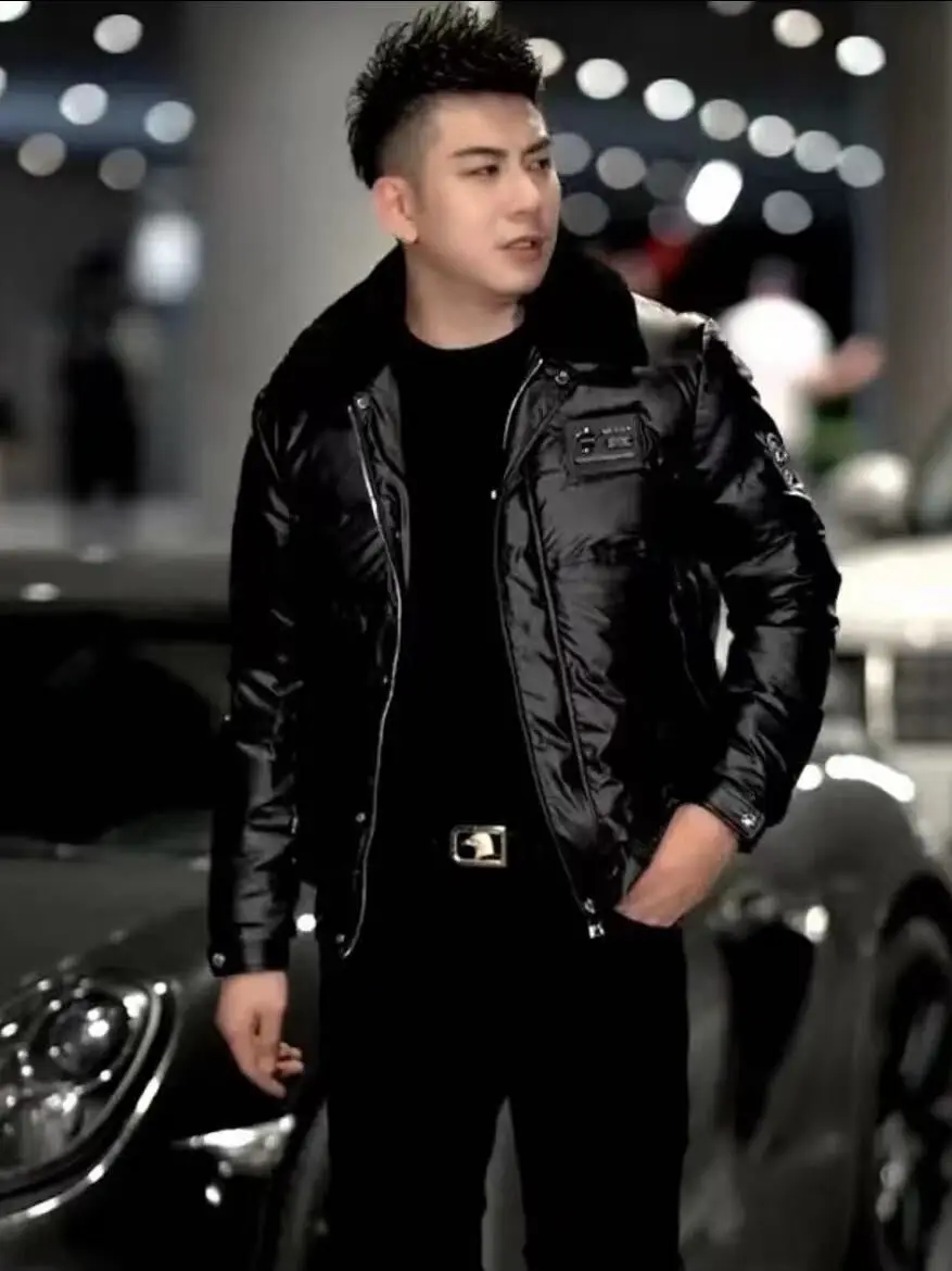 

Men's Winter Casual Cotton Jacket Wool Collar No-Wash Fabric Youth Fashion Standard Fit Regular Length Side Seam Pockets