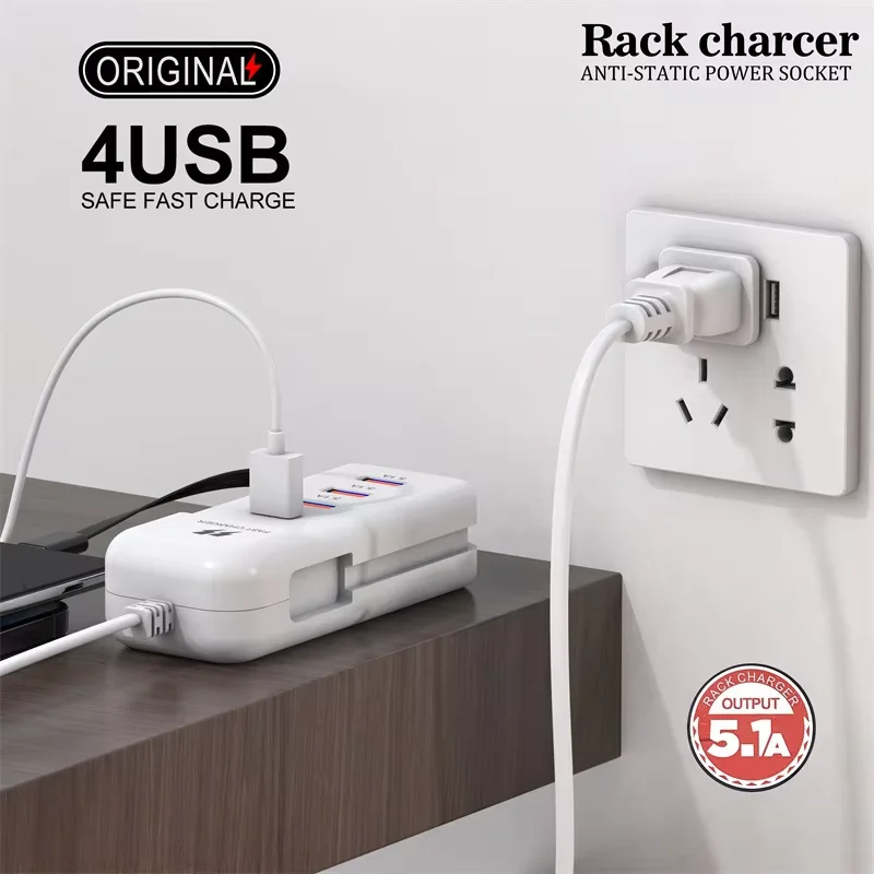 4 منافذ شاحن USB متعدد المنافذ PD نوع C شحن سريع الاتحاد الأوروبي الولايات المتحدة التوصيل الجدار شاحن USB مهايئ توزيع USB شاحن الهاتف المحمول السريع