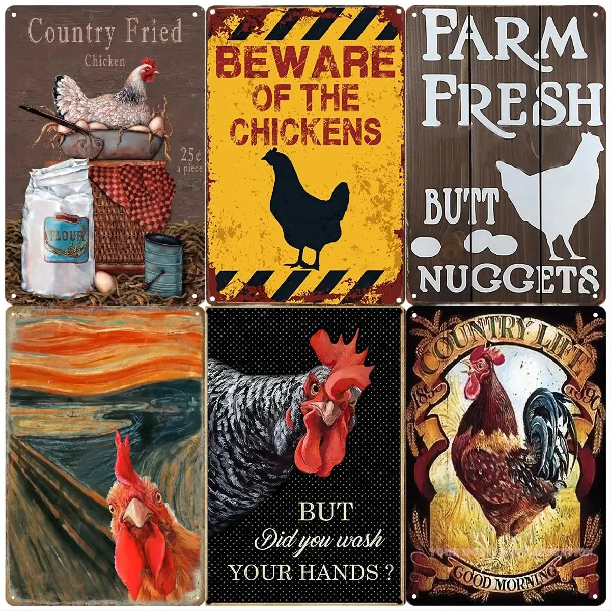 Vintage Tin Sign - Home is Where the Chickens Are - Metal Signs Funny for Farmhouse Decor - Metal Wall Art for Chicken Coop