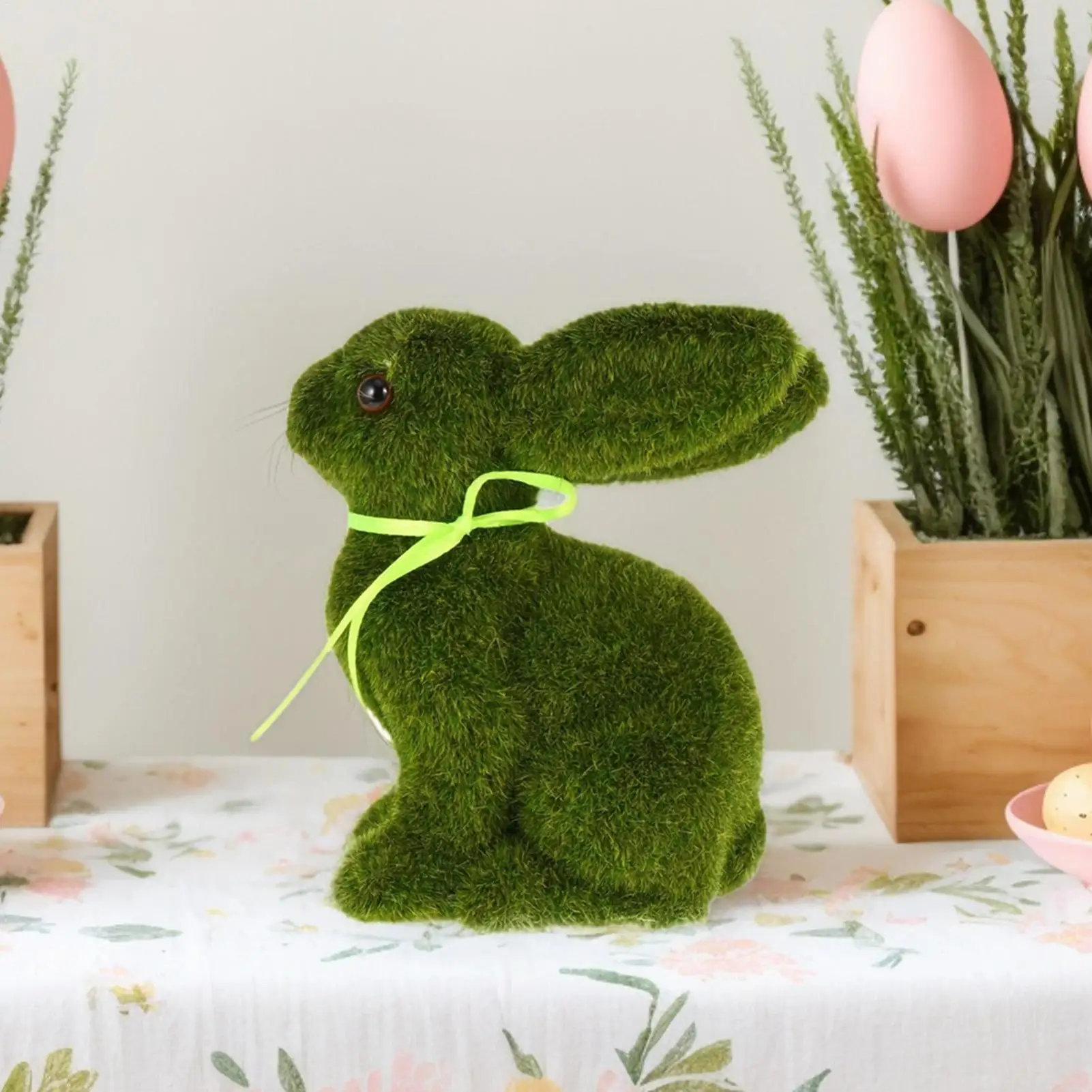 Moss Rabbit Decor Tabletop Sculpture Ornament Garden Easter Rabbit Figurines Flocked Animal Statue Figurine for Outdoor Garden