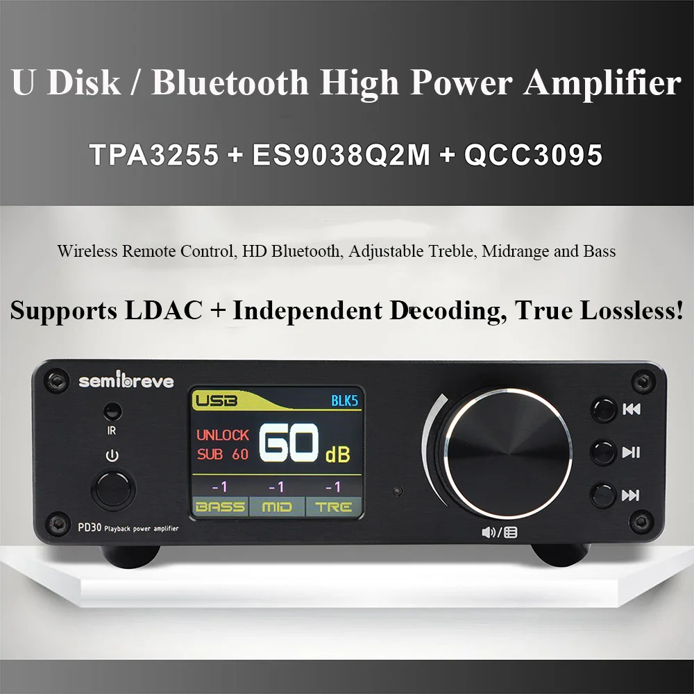 

200 Вт * 2-канальный цифровой аудиоусилитель класса D с Bluetooth 5.4, TPA3255, стереоусилитель для дома, ES9038Q2M DAC, XOMS316 USB