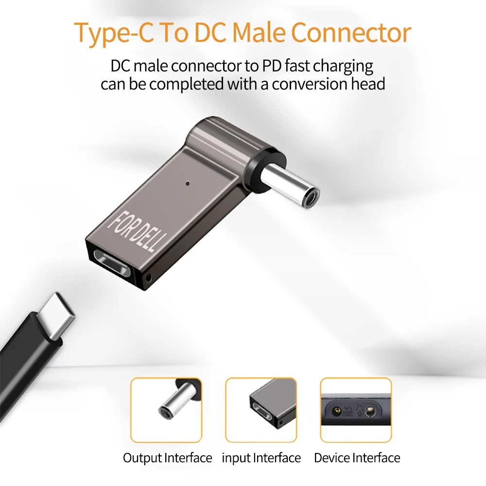5A 100W PD Converter Trigger Jack DC to Type C Femal 5.5/7.4 Zinc Alloy with Light Head Power Adapter for Dell/HP/ASUS Laptops view 4