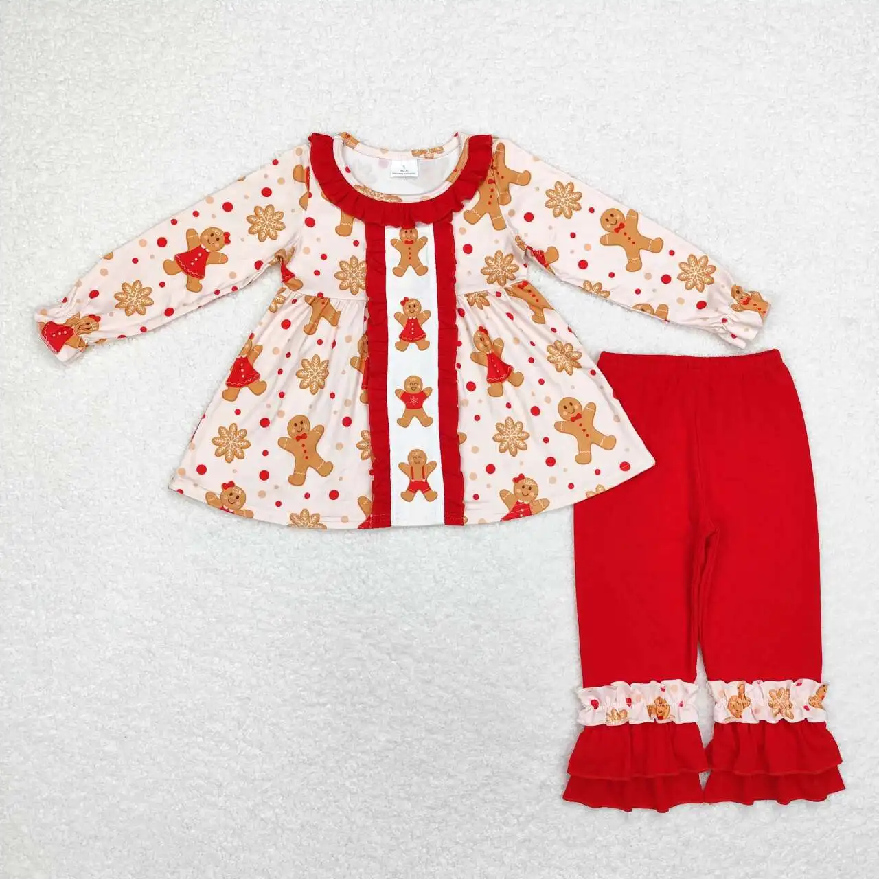 RTS Baby girl Christmas gingerbread tunic top matching ruffle pants clothes wholesale children fall winter outfit factory price