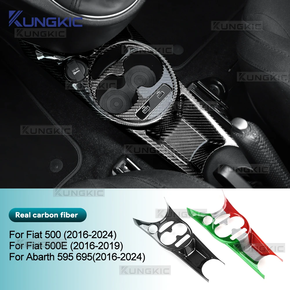 

For Abarth 595 695/Fiat 500 2016-2024 500E 2016-2019 ﻿Real Hard Dry Carbon Fiber Sticker LHD RHD Water Cup Holder Gear Shift