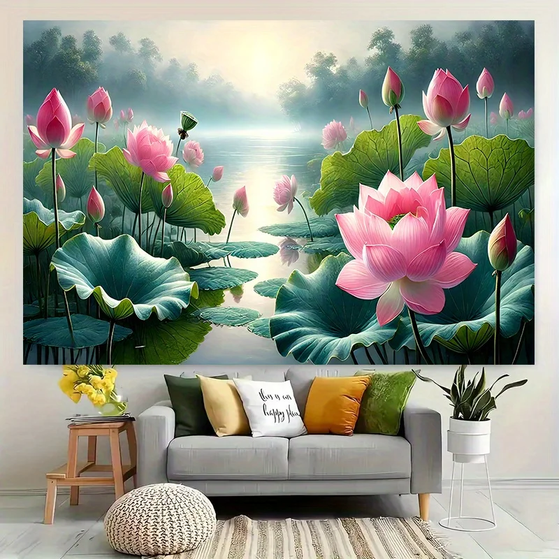 Lotus Flower Tapestry Peaceful Pond Water Lily Nature Serenity Zen Buddhism Meditation Yoga Room Decor Calm Mindfulness Wall Art