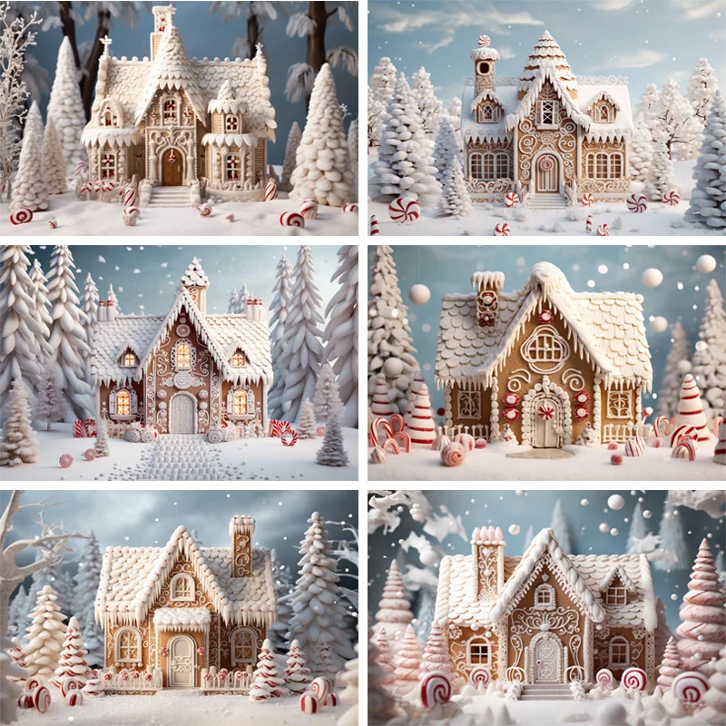 

Christmas Houses Photography Backdrops Gingerbread Houses Xmas Trees Snow Decor Backgrounds Kids Portrait Photo Studio Photocall