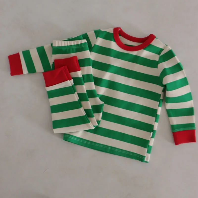 Kids Girl Blouses Long-sleeve Cotton Christmas Jumpsuit Leggings 2pcs Suit Toddler Boy Children Fall Winter Stripe Tops Pant Set