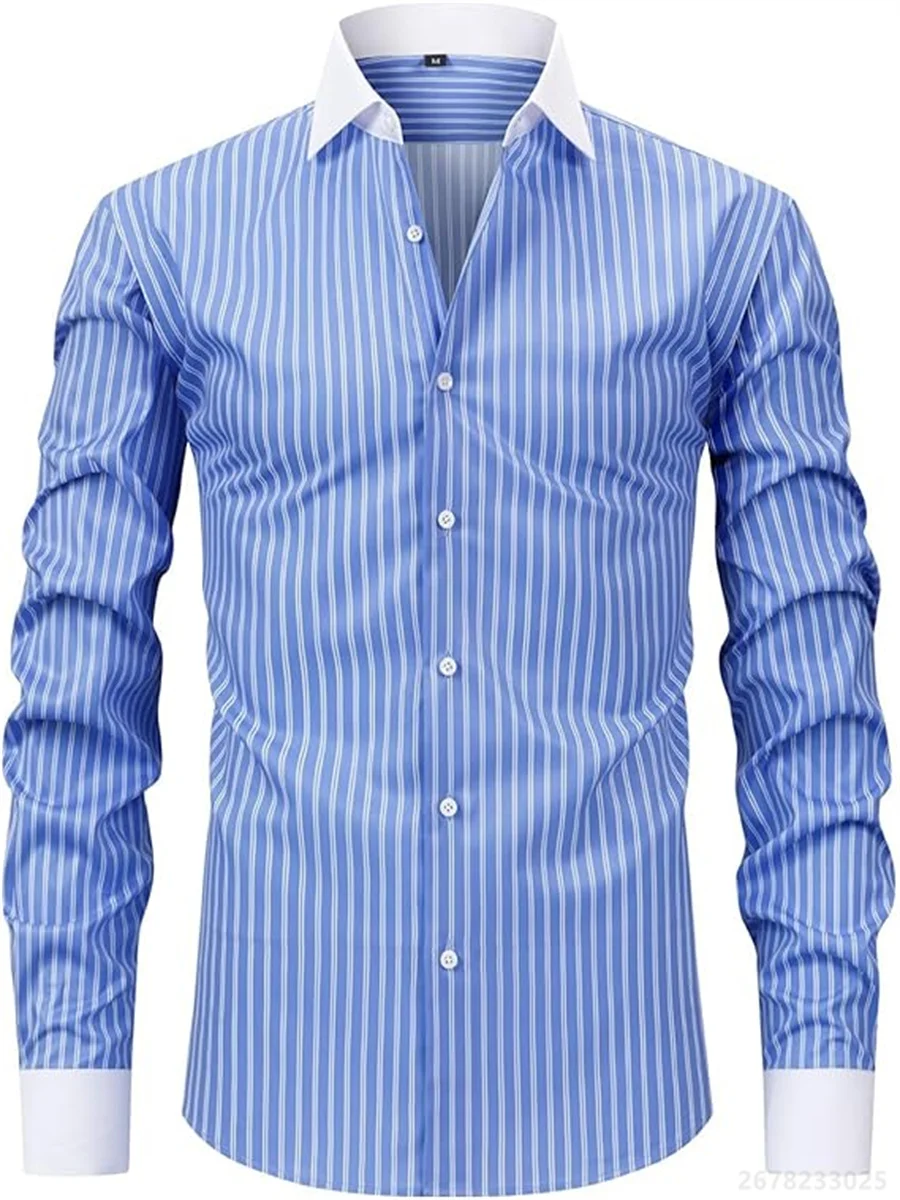 

Men's shirts, long-sleeved lapel business formal button-down shirts, men's striped shirts, high-quality men's tops XS-6XL