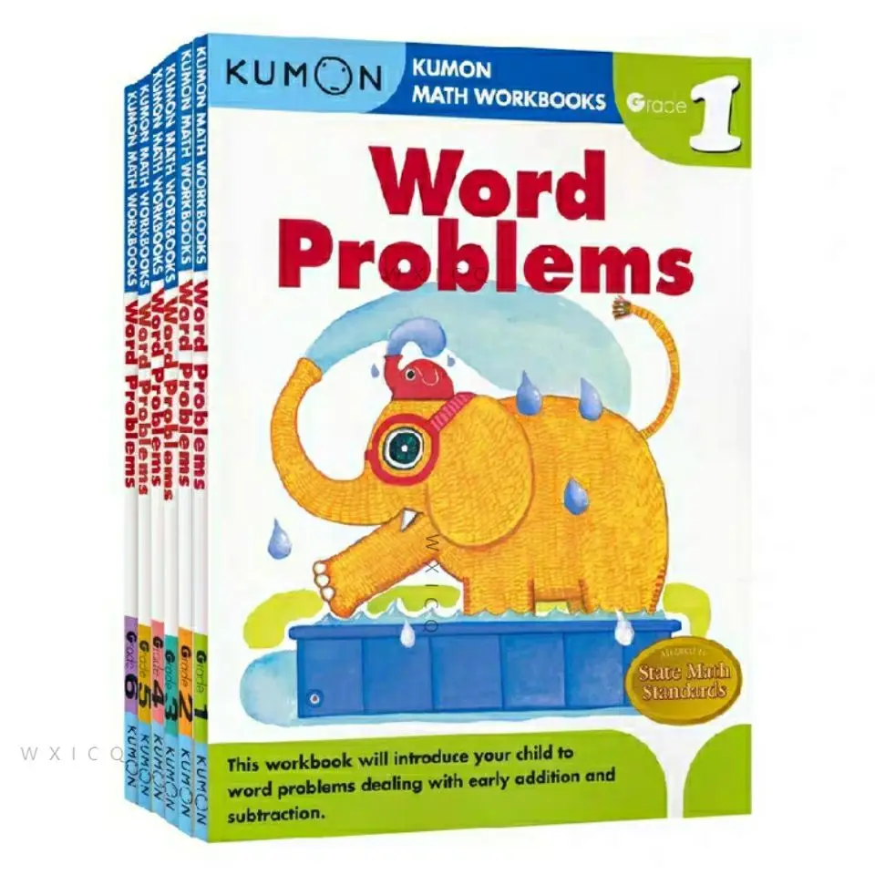 3 books Kumon Math Workbooks English Workbook  Application Questions For Grade 1-6 English Book