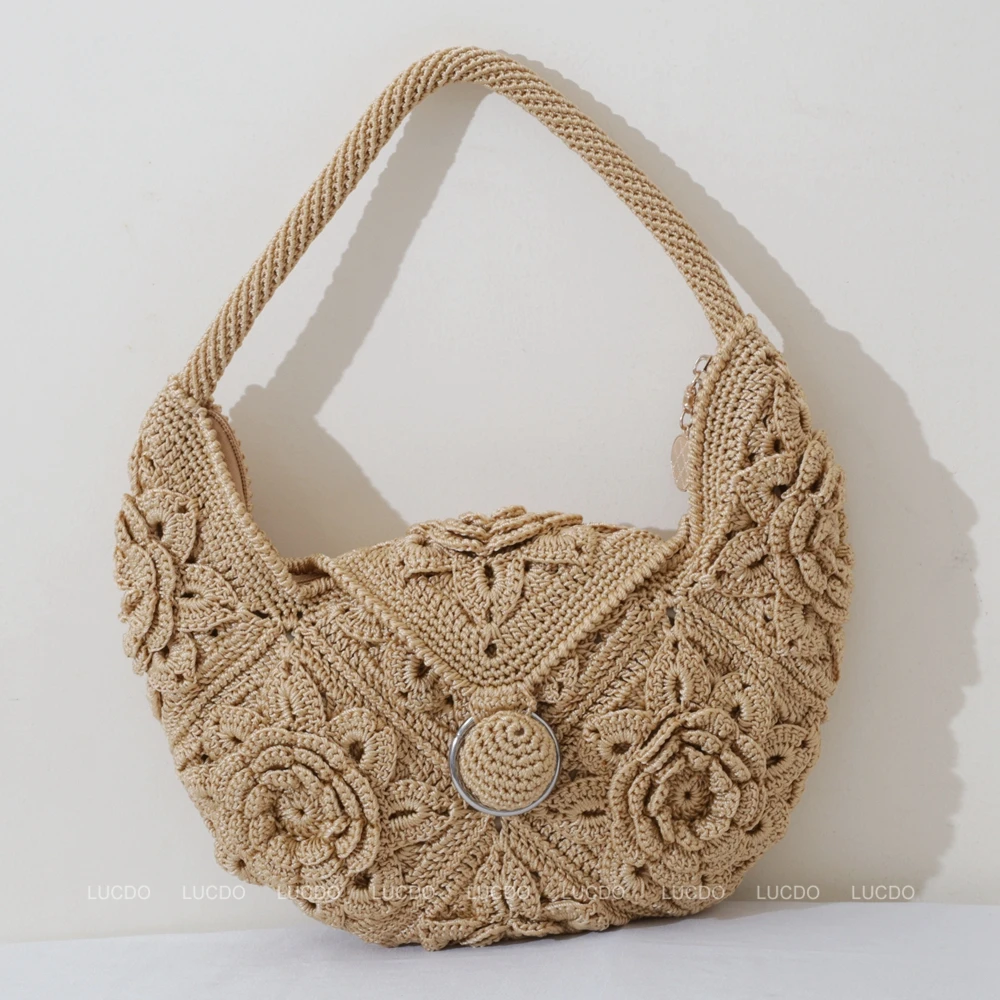 Wool Crochet Cute Homemade Diy Material Handbag Hand-woven Women Bag Woolen Shoulder Bag Casual Total Crochet Bag Female