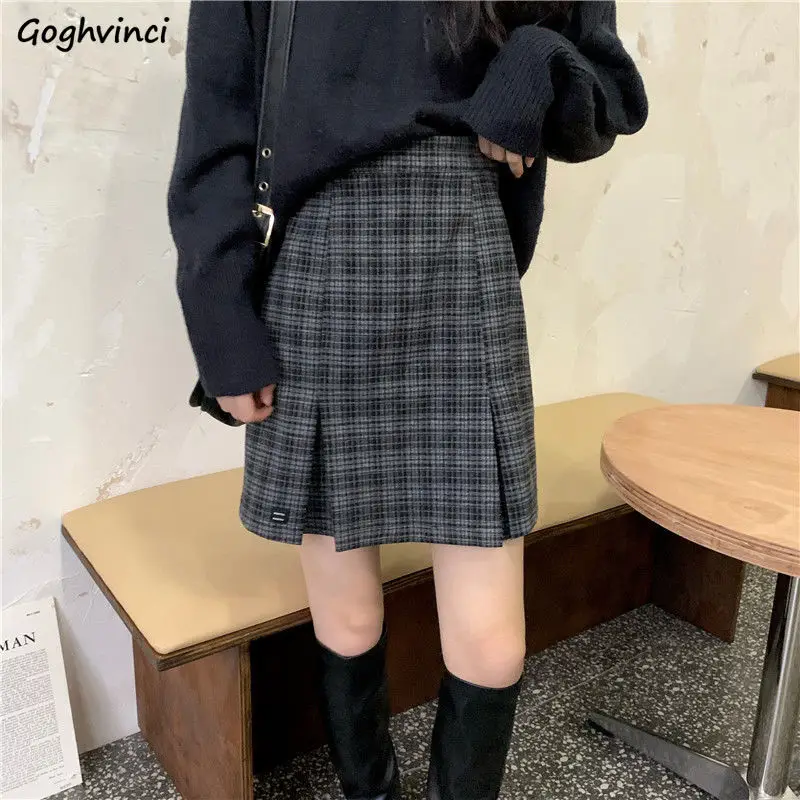 

Skirts Women Mini Minimalist Fashion Hot Sale Autumn Empire Streetwear Vintage Cozy Plaid All-match Student Daily Mujer Faldas