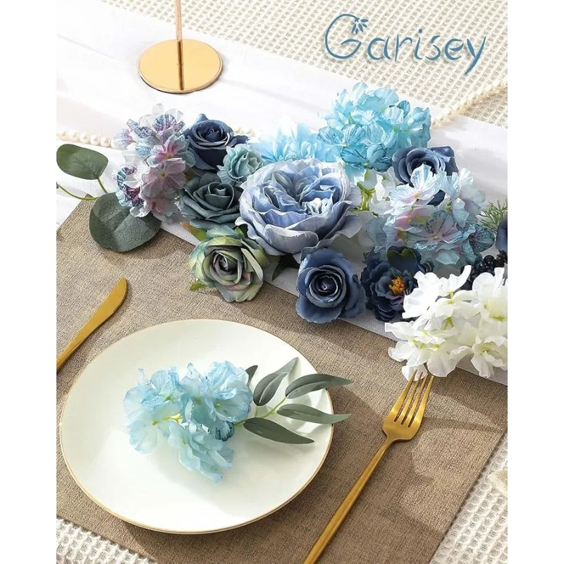 Künstliche Blumen Combo Box Set Staubige blaue Blumen für DIY Hochzeitsstrauß Arrangements Brautparty Party Heimdekorationen (Wh