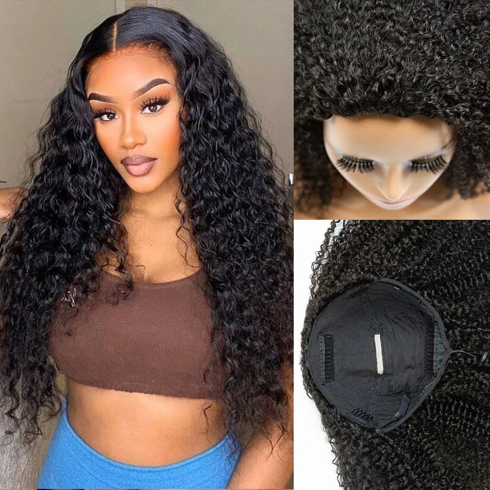 

3 в 1, бесклеевой парик из человеческих волос Wear and go, плотность 200, натуральные черные парики из натуральных волос с глубокими волнами для женщин, бирманские вьющиеся парики