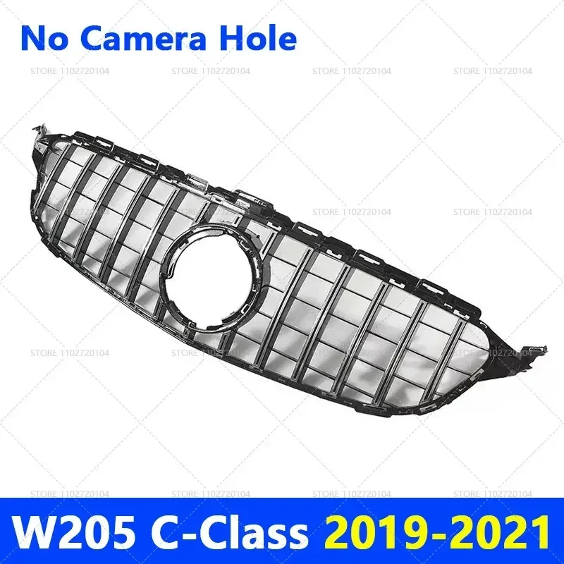 for 2015-2018 2019-2021 W205 C-Class Mercedes Benz C180 C200 C250 C300 C400 GT Front Bumper Grille Hood Grill With Camera Hole