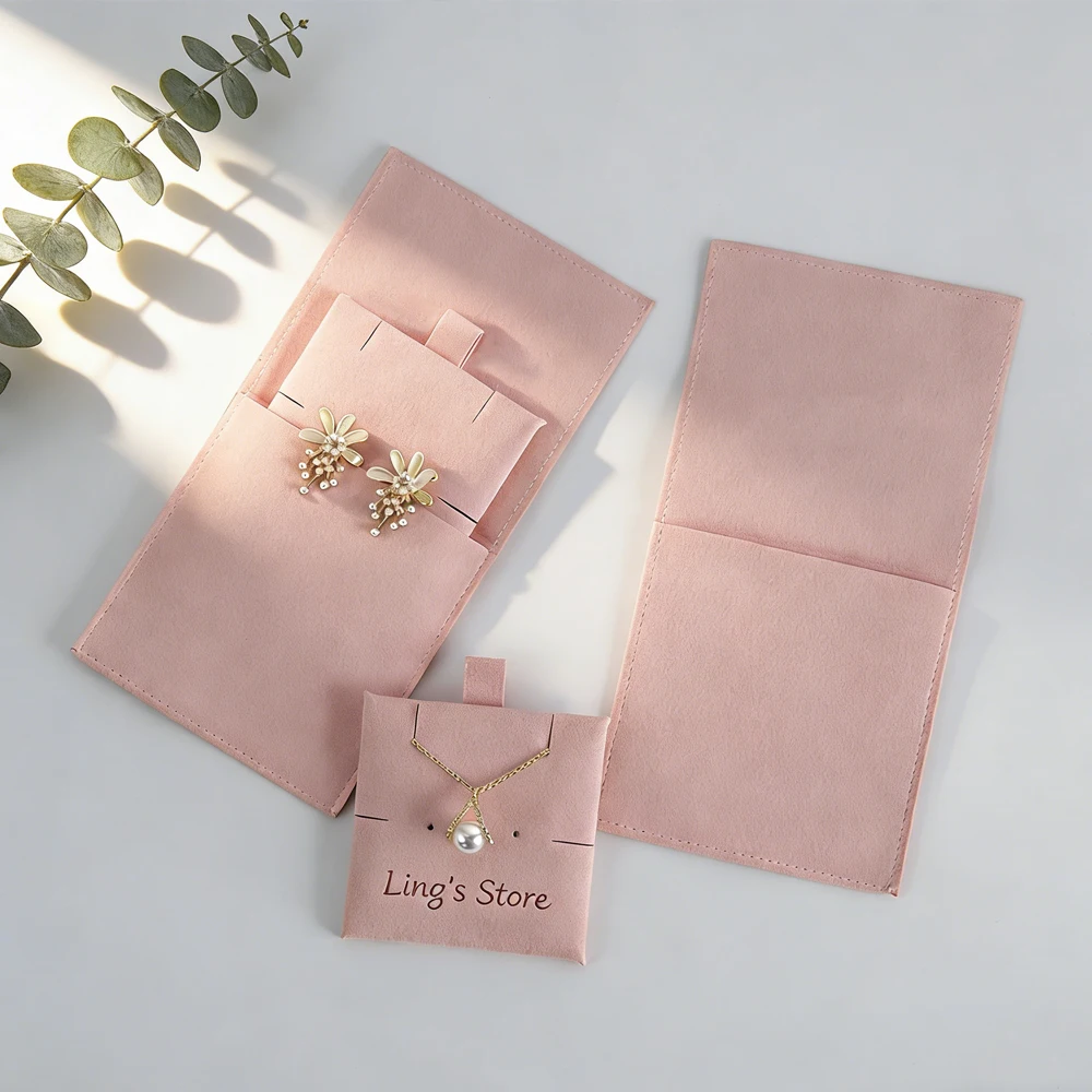 

20/50/100 комплектов подарочных конвертов из микрофибры с персонализированным логотипом, 8x8 см, с карточкой-подложкой 6x6 см для сережек, кулонов, ожерелий и других украшений.