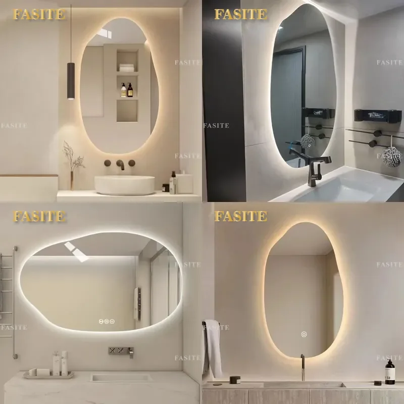 For Ultra-white Glass Special-shaped Rice Grain Bathroom Toilet Washbasin Intelligent LED Backlight COB Light with Makeup