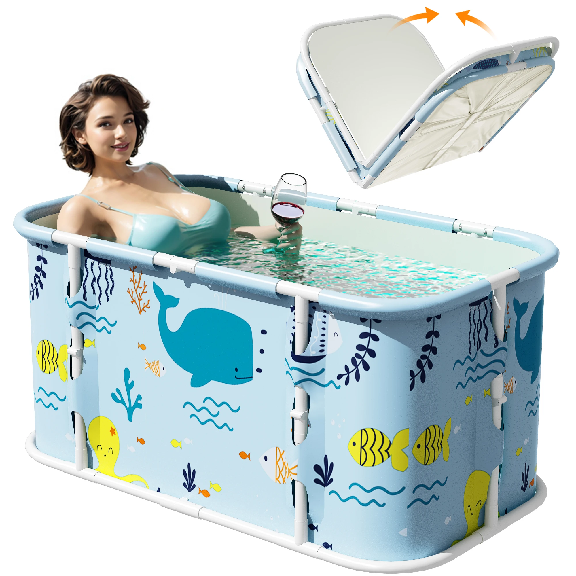Bañera plegable portátil, bañera grande de PVC, cubo de baño, bañera aislante para piscina de adultos