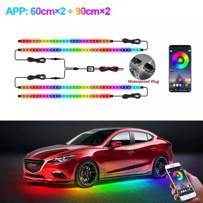 BLALION Flexibele Auto Underglow Light Strip 12V LED Underbody Omgevingslicht Met App Controle Neon Auto Decoratieve Sfeerlamp