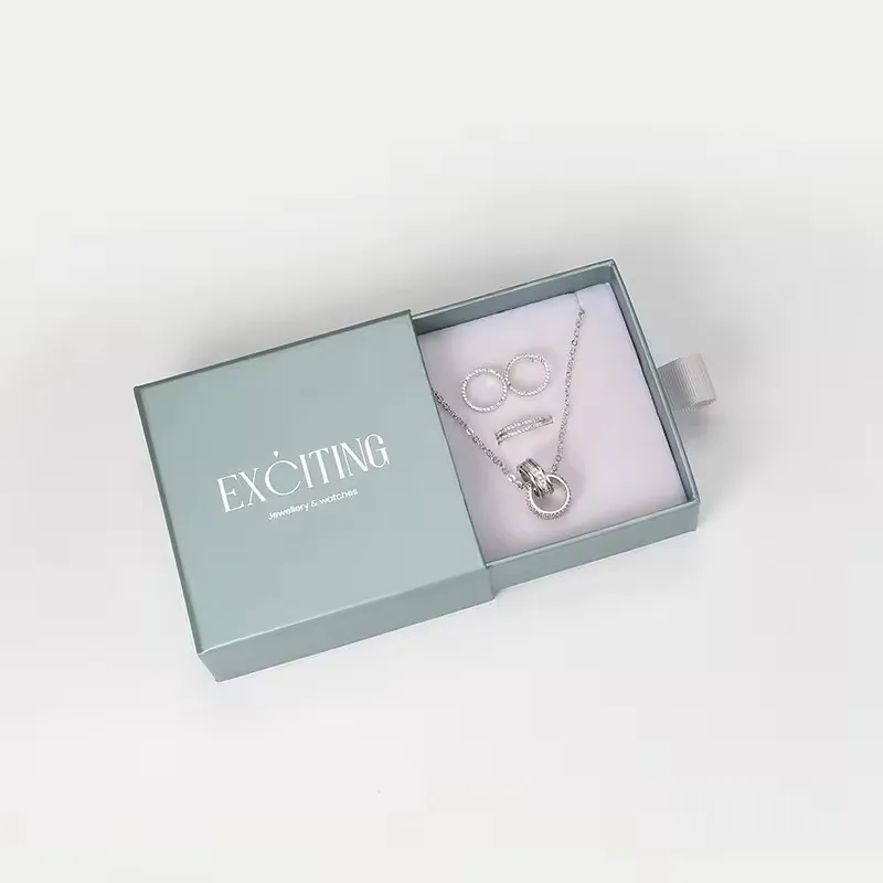 

50pcs Custom Logo Cardboard Paper Velvet Jewelry Box with Inse Necklace Bracelet Drawer Jewelry Box